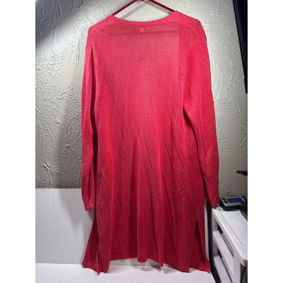 J.Jill Linen Blend Open Cardigan Duster Long Jacket Red Orange Lounge Boho Large - Picture 3 of 5